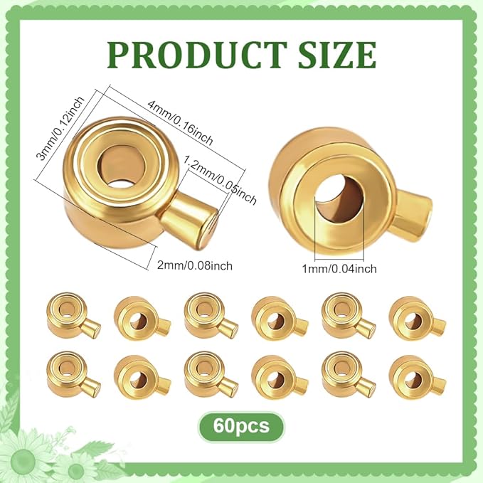 PH PandaHall 60pcs 18K Gold Plated Crimp Beads, Brass Stopper Beads Gold Metal Crimp Bead Charms Column Positioning Spacer Bead for Necklaces Bracelets Jewelry Making Accessory Ends, 4x3mm