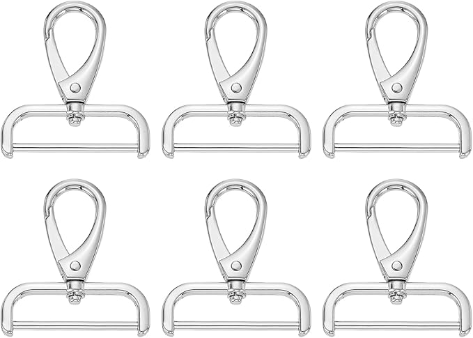 HARFINGTON 6pcs Detachable Snap Hook Swivel Clasp 1 1/2" (38mm) Zinc Alloy Lobster Claw Clasp for Keychain Lanyard Purse DIY Purse Strap, White