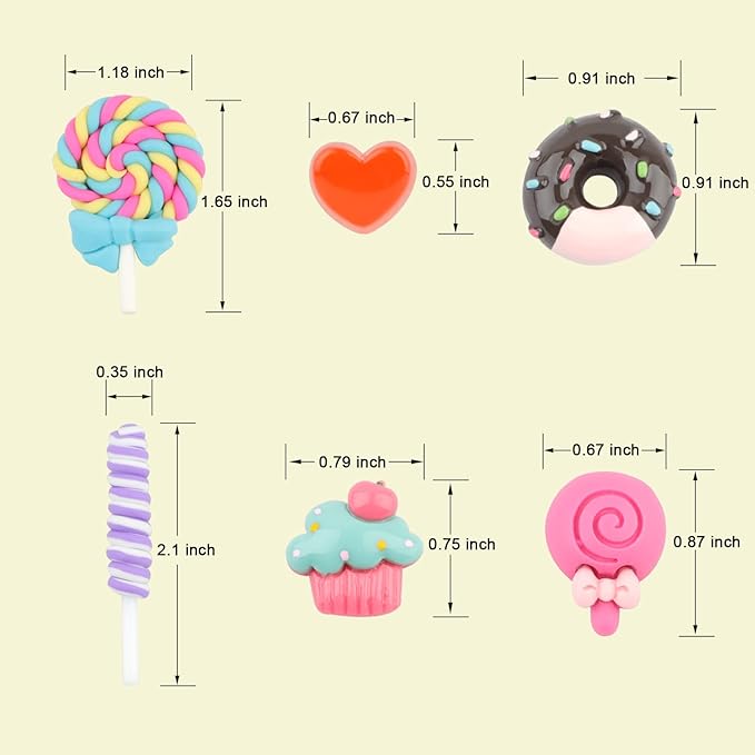 FENGWANGLI 50Pcs Cute Candy Slime Charms,Assorted Kawaii Resin Fake Candy Charms for Crafts,Mini Decoden Flatback Embellishments for Phone Junk Cases,Hairpins,Scrapbooking Crafting & DIY Decor