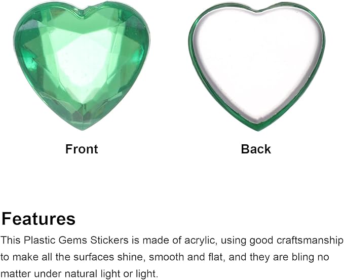 MECCANIXITY 40 Pcs Acrylic Heart Rhinestone 12mm Flat Back Plastic Gems Jewelry Stickers for Craft Bead Face Painting Costume Jewelry Making, Dark Green