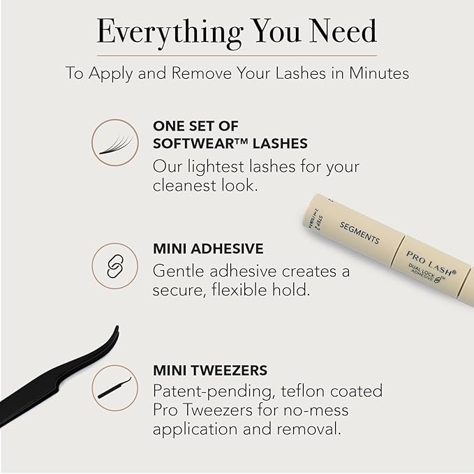 Pro Lash SoftWear Mini Lash Clusters Kit - Seamless, Lightweight Lashes - 7-Day Cluster Eyelash Extensions - False Eyelashes Plus Adhesive and Tweezers - Volume Wispy No. 10 Black
