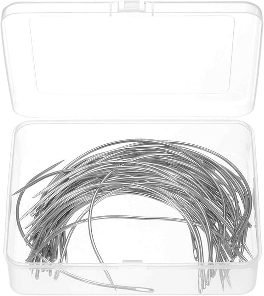 HARFINGTON 50Pcs Curved Needles 6" C Type Weaving Sewing Needles Wig Making Upholstery Big Eye for Carpet Leather Canvas Repairing Blocking Knitting