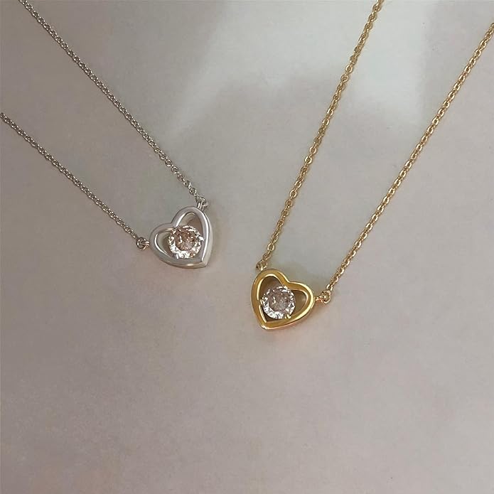 Airmb Cute Heart Necklace for Women Gold/Silver Plated Heart Pendant Choker Necklaces Tendy Love Heart Chain Necklace Dainty Gold/Silver Necklace Jewelry Gifts for Women