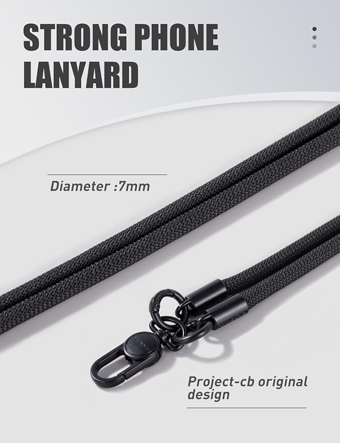 project-cb Phone Lanyard×1,Phone Tether Tab×2,Cell Phone Lanyards for Around the Neck,Rope Lanyard,Universal Adjustable Phone Strap Crossbody,Cell Phone Chain(Black)
