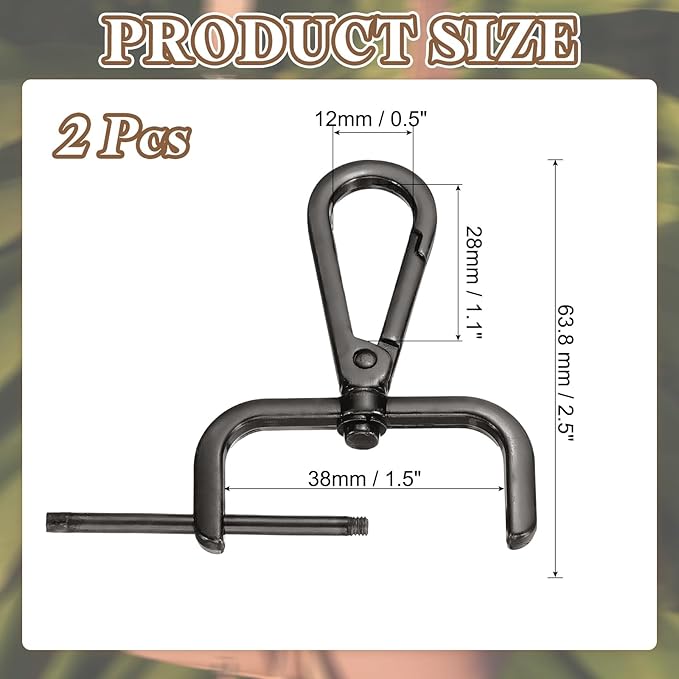 PATIKIL 1.5 Inch Swivel Clasp Hooks, 2 Pcs Detachable Snap Hook Swivel Lobster Claw Clasps with Screw Bar for Bag Strap Purse Lanyard DIY Craft Hardware, Black