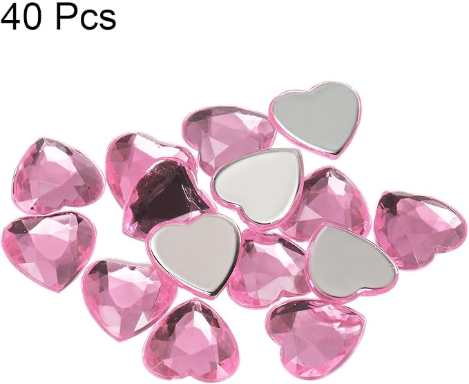 MECCANIXITY 40 Pcs Acrylic Heart Rhinestone 15mm Flat Back Plastic Gems Jewelry Stickers for Craft Bead Face Painting Costume Jewelry Making, Light Pink