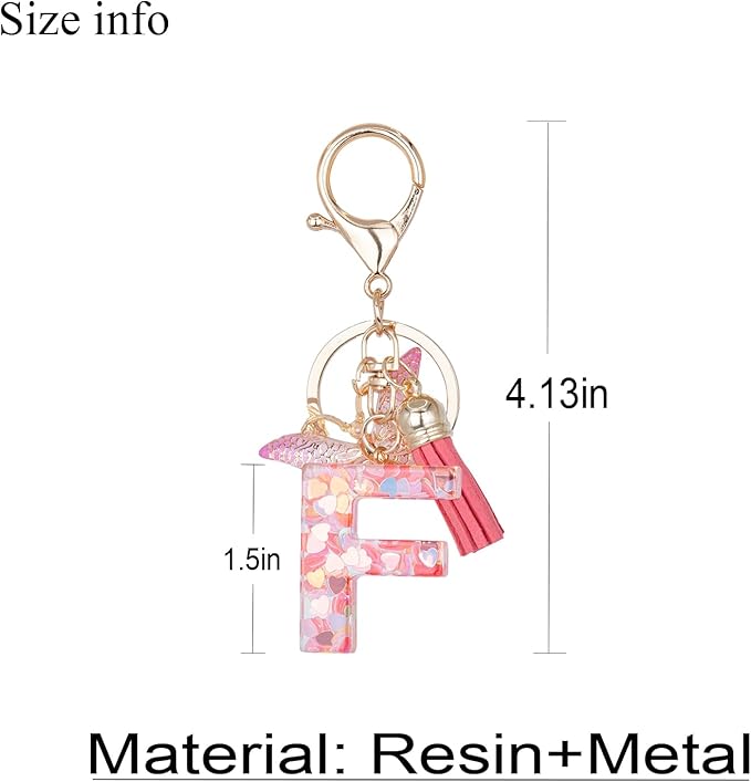 Initial Keychain Cute Pink Resin Letter and Butterfly Charms Keychains for Backpack Purses