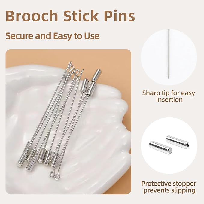 20Pcs Brooch Pin Stick for Jewelry Making, Silver Brooch Stick Pin 70 mm Long Lapel Brooch Metal Safety Pin Stick with Stopper Ends Hat Pin for Boutonniere Jewelry Making