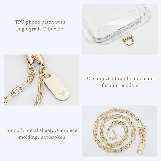 UKON Crossbody Phone Lanyard - Fashion Phone Strap with 2xTPU Tether Tab for Women - Palegold