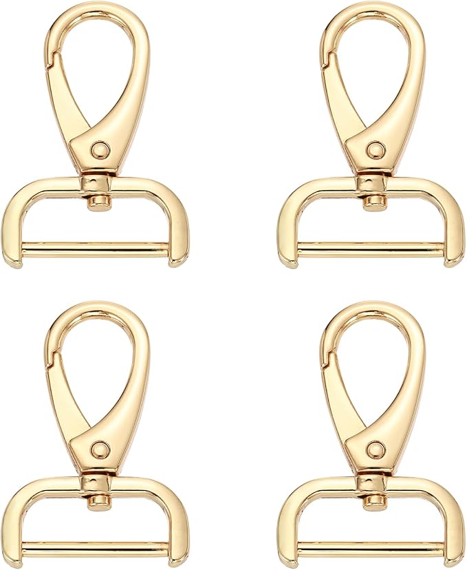 HARFINGTON 4pcs Detachable Snap Hook Swivel Clasp 1" (25mm) Zinc Alloy Lobster Claw Clasp for Keychain Lanyard Purse DIY Purse Strap, Light Gold