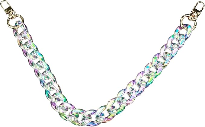 17.7"/45cm Acrylic Resin Chain Handles Bag Purse Detachable Decoration Chain with Buckles, Transparent Rainbow Color Multicolour