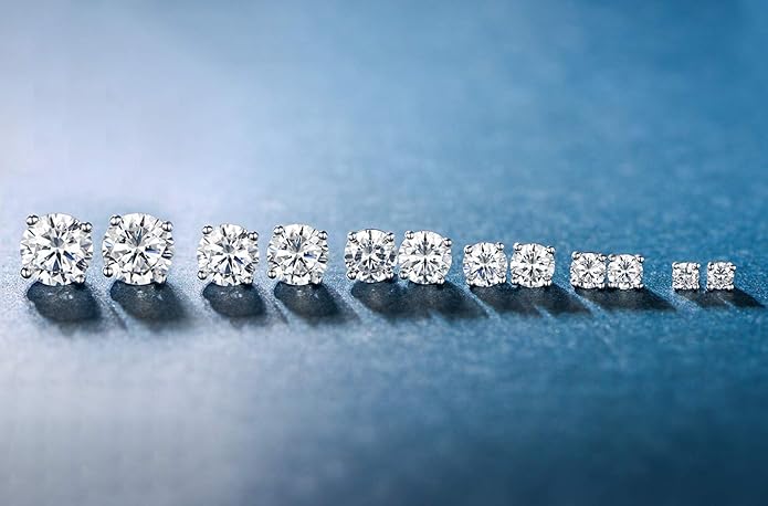 18K White Gold Plated 4 Pong Round Clear Cubic Zirconia Stud Earring Pack of 6 Pairs (6 Pairs)