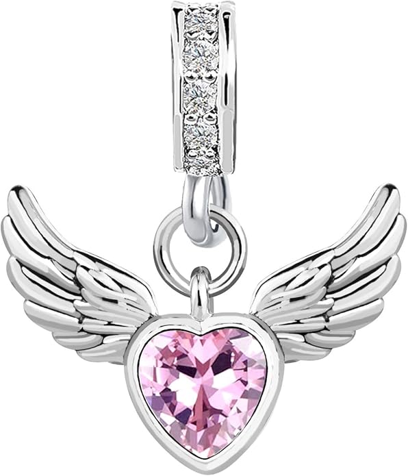 KunBead Guardian Angel Wings Heart Birthstone Dangle Birthday Charms Compatible with Pandora Charm Bracelet for Women