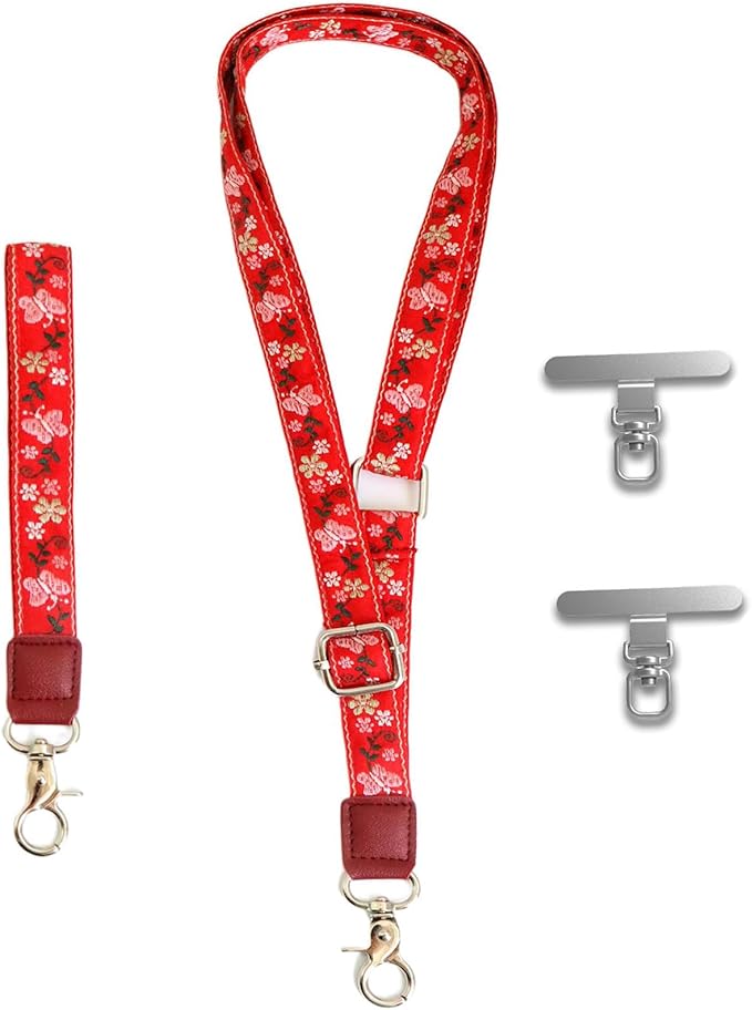 LEMEDE Wrist Keychain and Adjustable Phone Lanyard, Silver Hook Phone Crossbody Strap with 360° Rotating Phone Pads