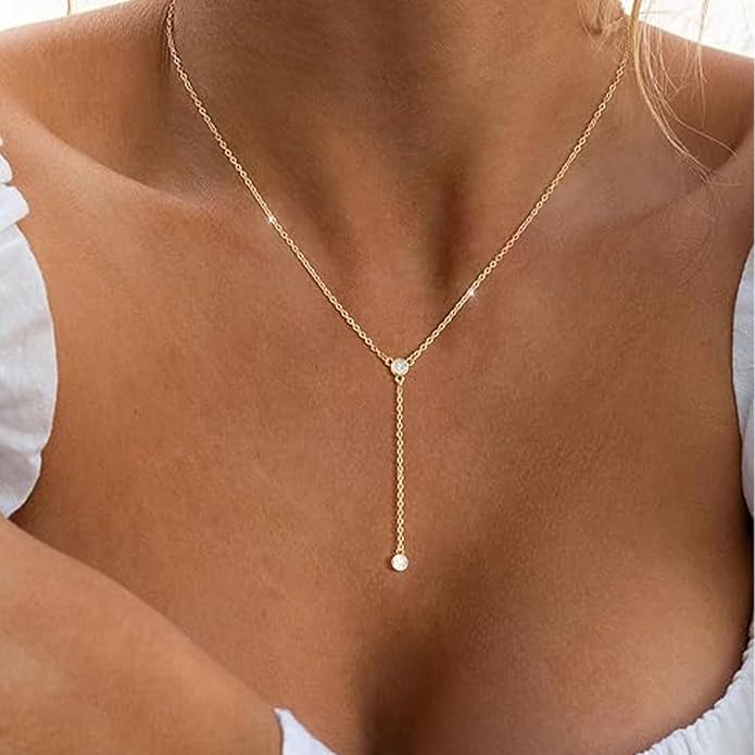 Luxval Diamond Pendant Gold Necklace for Women，Dainty 18k Gold Plated Choker Necklaces Simple Gold Jewelry Gifts for Women Girls