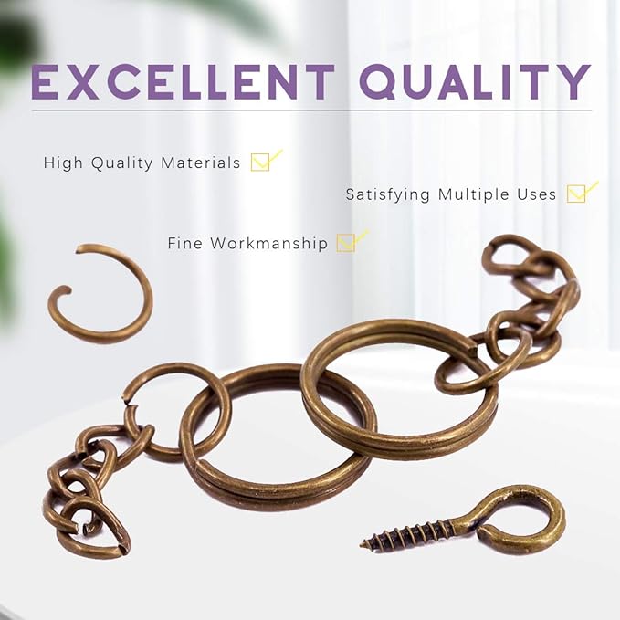 Swpeet 450Pcs 3/5" 15mm Bronze Key Chain Rings Kit, Including 150Pcs Keychain Rings with Chain and 150Pcs Jump Ring with 150Pcs Screw Eye Pins Bulk for Jewelry Findings Making (15mm, Bronze)
