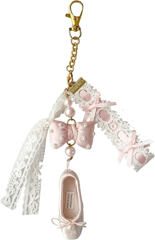 Cute And Fashionable Ballet Shoe Keychain, Suitable For Shoulder Bags, Wallets, Lace Shoulder Bag Charms (Black)