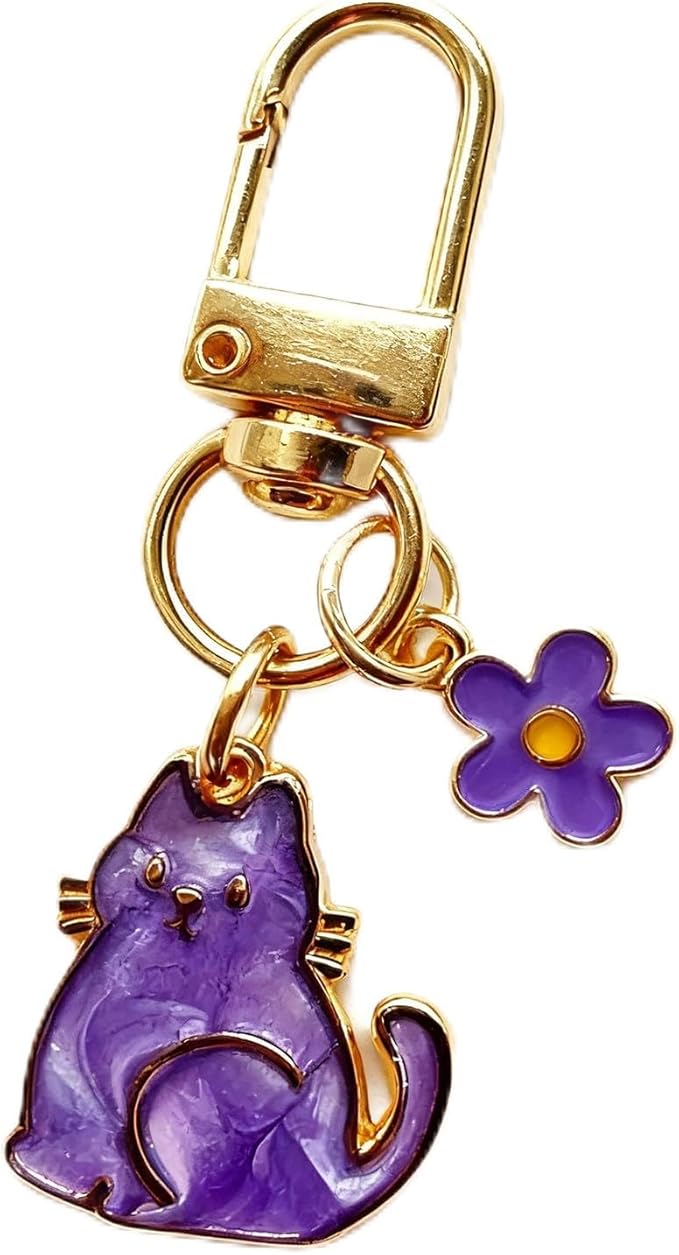 Cat Keychain For Women, Enamel Flower Shell Pearl Colorful Flow Hemp Cartoon Small And Cute Charm Gift Accessories
