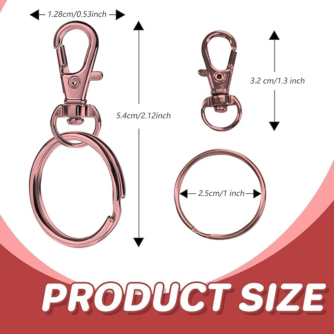 Keychain, 68PCS Swivel Snap Hooks with Key Rings, Metal Lobster Claw Clasp,34PCS Keychains Clips Hooks and 34PCS Key Chain Rings,Keychain Rings for DIY Crafts,Jewelry Making (Rose Gold)
