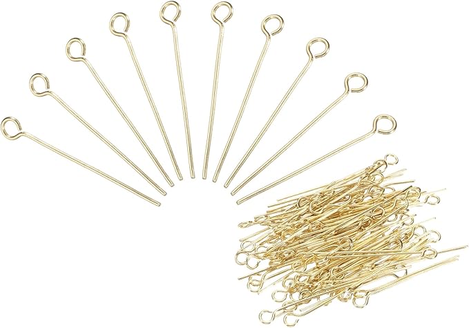 PATIKIL 200Pcs 304 Stainless Steel Jewelry Eye Pins 25mm 22 Gauge Gold Open Eye Pins for Jewelry Making DIY Craft Necklaces Bracelets Earrings