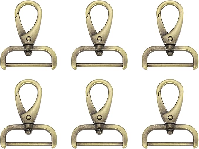 HARFINGTON 6pcs Detachable Snap Hook Swivel Clasp 1 1/4" (32mm) Zinc Alloy Lobster Claw Clasp for Keychain Lanyard Purse DIY Purse Strap, Light Brown