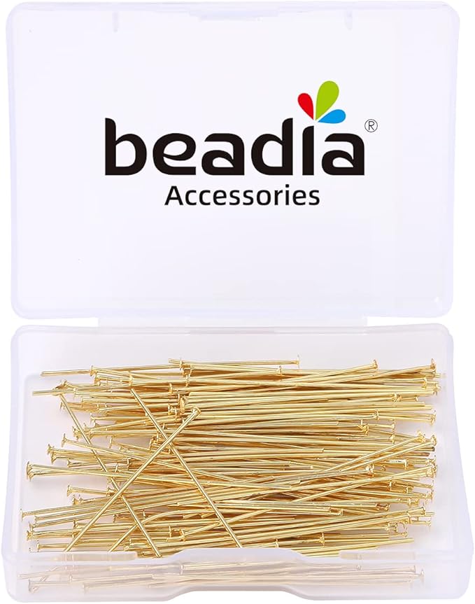 14K Gold Plated Flat Head Pins Non Tarnish 40mm 150pcs for Jewelry Making Findings