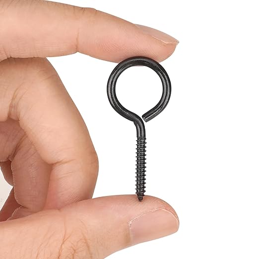 Aovchei Eye Screws, 100PCS 1.5 Inches Heavy Duty Metal Screw Hooks, Self Tapping Eye Bolts, Indoor & Outdoor for Hanging Artwork, Black