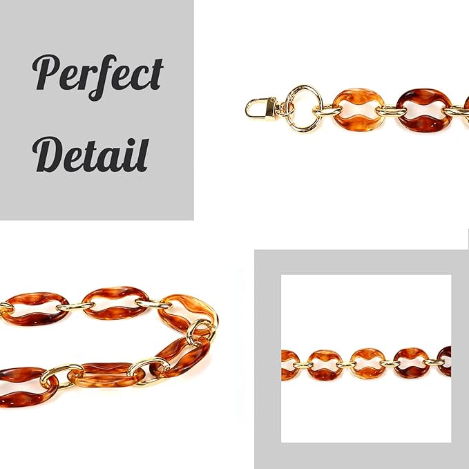 Crapyt Acrylic Handbag Strap Chain 1 PCS Amber Transparent Brown 40cm/15.75" with Metal Buckle for Bag,Purse,Handbag,Notebook,Phone Women Gift DIY