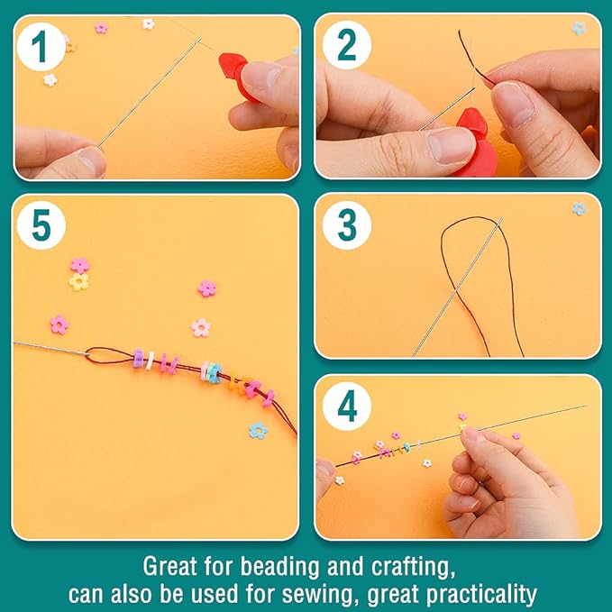 UOOU 28 Pcs Beading Needles Set Include 20 Pcs Long Straight Beading Thread Needles + 8 Pcs Big Eye Beading Needles, Embroidery Needles with Needle Bottle, Thimble, Needle Threaders for Jewelry Making