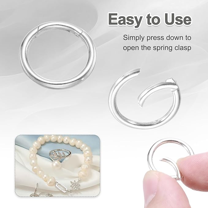 PATIKIL 19.3mm 925 Sterling Silver Spring Gate Rings, 2Pcs Round Spring Clasps Necklace Enhancer Shortener Closures Connector for Jewelry Making Necklaces DIY, Silver Tone