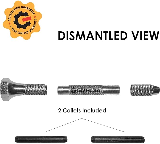 GYROS Swivel Head Pin Vise Hand Drill, 0"(0mm) to 1/8"(3.175mm) w/Anti-Slip Nickel Plated Steel Body & 2 Reversible Collets, Small Hand Drill for Precision Drilling of Jewelry, Plastic, & Wood