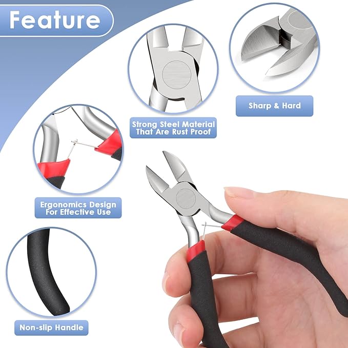 Billbotk Wire Cutters, Small Side Cutters Wire Cutting Tool Flush Cutting Pliers Wire Snips Plastic Nipper Tool for Crafts, Jewelry Making, Floral Wire, Zip Ties, Cable Ties