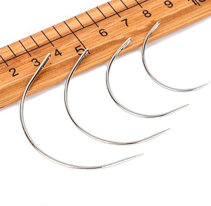 80Pcs Curved Needles BUTUZE Plastic Needle Case with 4 Sizes Hooked Needle for Stitching,Sewing,Embroidery,Hair Weaving