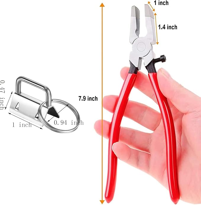 41 Sets Key Fob Hardware and Glass Running Pliers Tool, for Key Fob Hardware Install, Silver