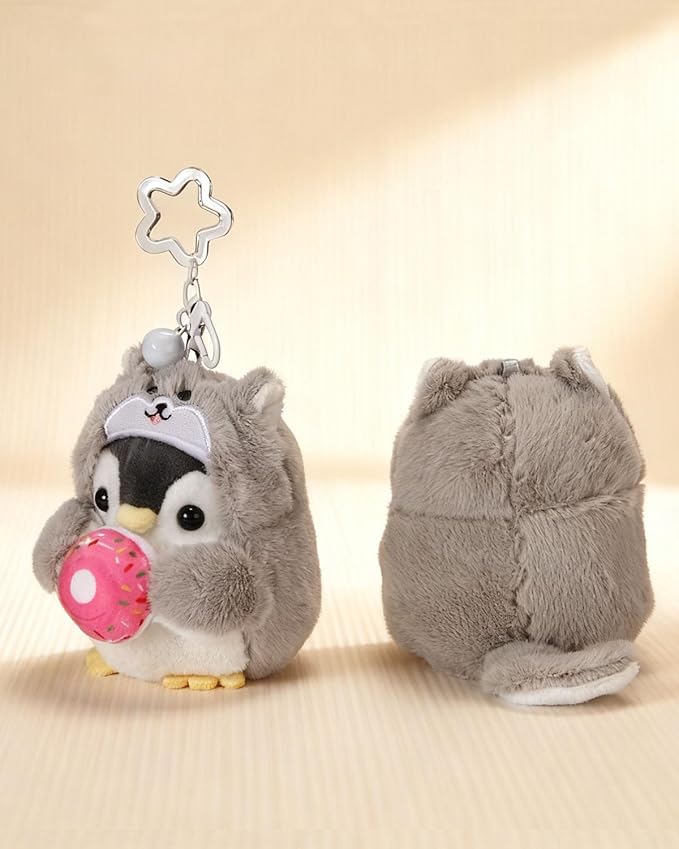 Penguin Plush Keychain Cute Stuff Cosplay Costume Change Clothing Donut Frog Unicorn Shiba Inu Bunny Tiger keyring