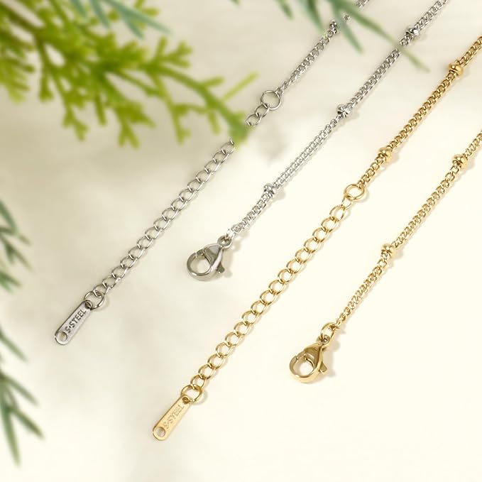 24PCS Curb Satellite Necklace for Jewelry Making 1.5MM Stainless Steel Curb Link Chains Bulk for DIY Necklace