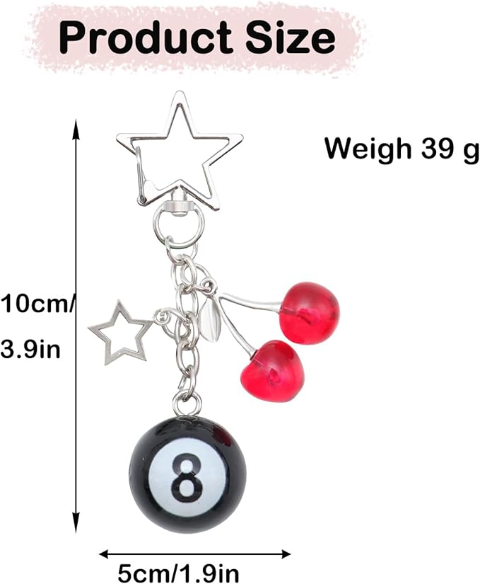 8 Ball Dice Keychain, Y2k Dice Purse Bag Charm with Cherry Star Heart Handbag Accessories for Women Men