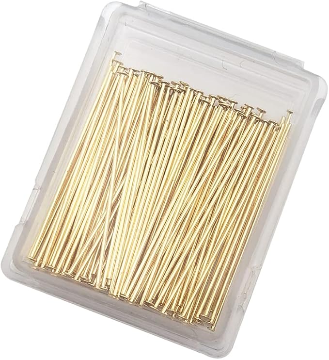INSPIRELLE 100PCS Gold Plated Brass Flat Head Pins 22 Gauge Satin Pins for DIY Jewelry Making Findings - 30mm (1.2 Inch) Long