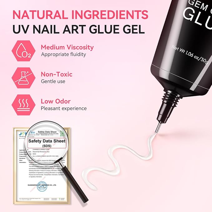 Makartt Rhinestone Glue for Nails - 60G No Wipe Super Strong Nail Gem Glue Bling Gel for 3D Decorations Nail Art Gems Jewelry Diamond for Nails Techs Supplies Beginners Nail Lamp Required