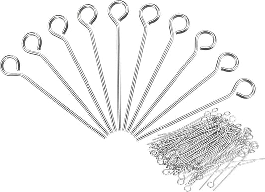 PATIKIL 200Pcs 304 Stainless Steel Jewelry Eye Pins 20mm 22 Gauge Silver Open Eye Pins for Jewelry Making DIY Craft Necklaces Bracelets Earrings