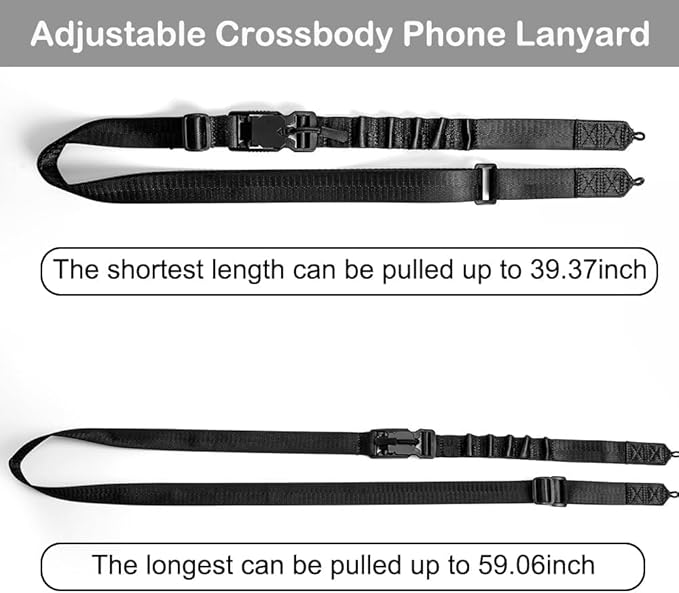 Phone Lanyard Crossbody with Hanging Loops, Clip and Go Strap for Phone with Zipper Wallet, Adjustable Elastic Phone Strap