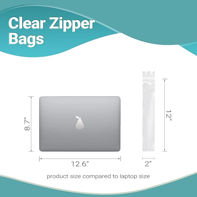 APQ Clear Plastic Reclosable Zipper Bags, 2 x 12 Inches. Pack of 1000 Reclosable Plastic Bags with Zipper Closure. 2 Mil Plastic Jewelry Bags. Waterproof Reclosable Zip Bags for Industrial Use