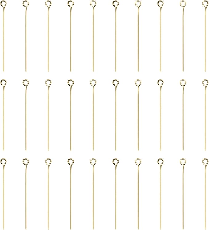 HARFINGTON 100pcs Open Eye Head Pins 1.57" 40mm Mini Metal Wire Eye Pins Beading Small Needles Bulk for Earring Pendant Necklace Bracelet Charm Jewelry Making Findings DIY Craft, 18K Gold
