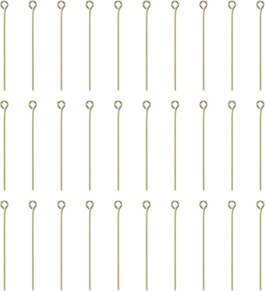 HARFINGTON 100pcs Open Eye Head Pins 1.57" 40mm Mini Metal Wire Eye Pins Beading Small Needles Bulk for Earring Pendant Necklace Bracelet Charm Jewelry Making Findings DIY Craft, 18K Gold
