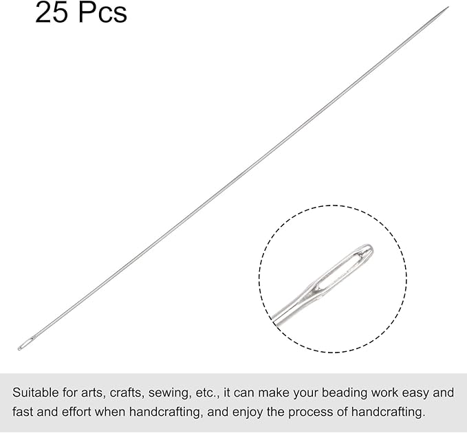 uxcell 25Pcs Beading Needles Fine Thin Long Straight Sewing Embroidery Threads Stainless Steel 4.72 Inch 0.7mm Wire Diameter