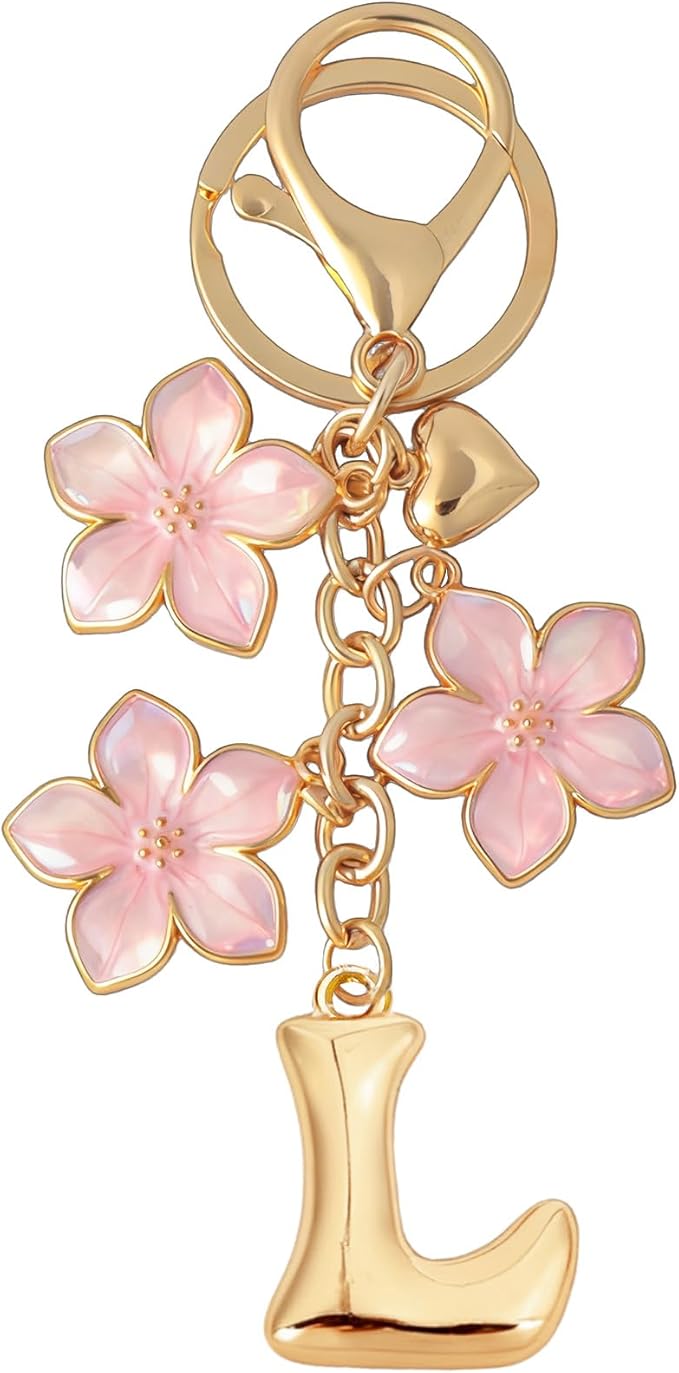 Snycler Bubble Initial Keychain Graceful Flower for bags car remote–A-Z Letter Charms for Women