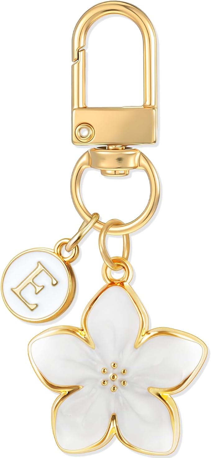XGALBLA Cute Flower Initial Letter Keychain for Women, Flower Charms, Bag & Purse Charms for Handbags & Backpacks Accessories