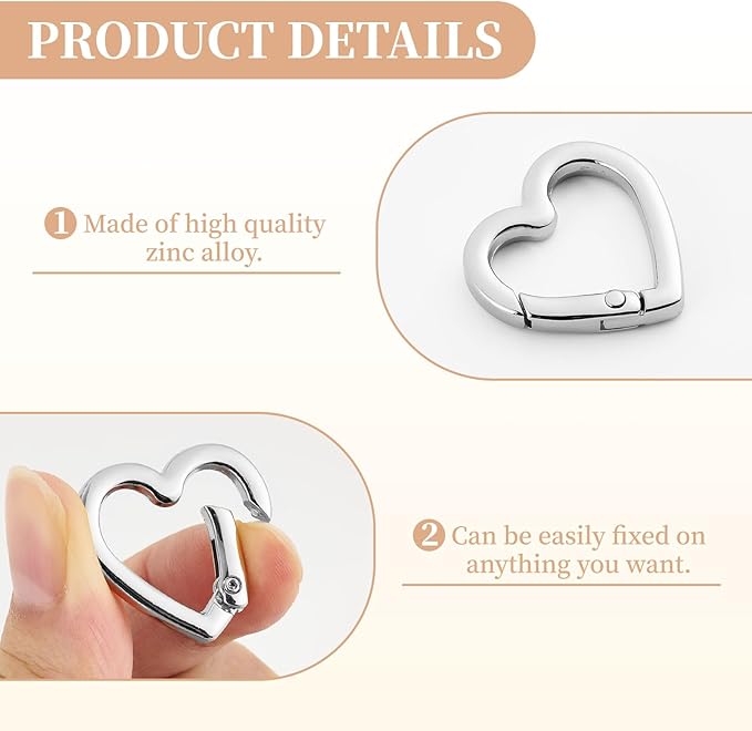 4 Pcs Heart Shaped Keychain Clip, Zinc Alloy Cute Heart Carabiner, Small Craft KeyringSpring Snap Clasp Hook for Camping Hiking Fishing Traveling