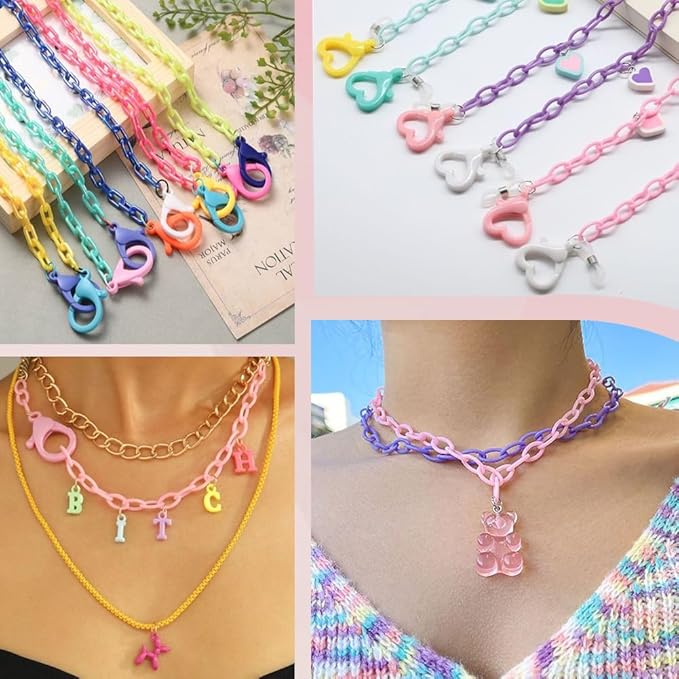 SUNNYCLUE Colorful Jewelry Chain Plastic Chains Links ABS Acrylic Cable Curb Chain Bird Toys Chains for Jewelry Making Chain
