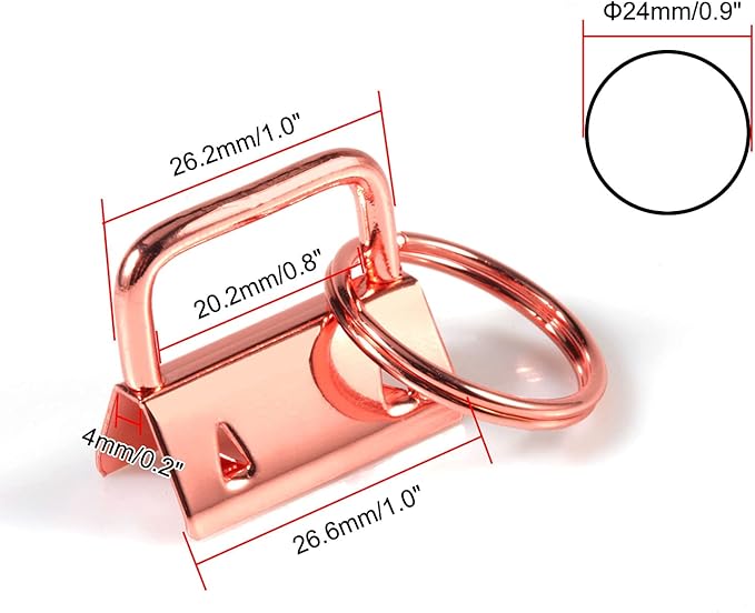 SPEEDWOX 20 Pcs 1" Rose Gold Key Fob Hardware Set, 8 Inches Glass Breaking Pliers with Rubber Tips, for Wristlet Keychain Key Lanyard Making